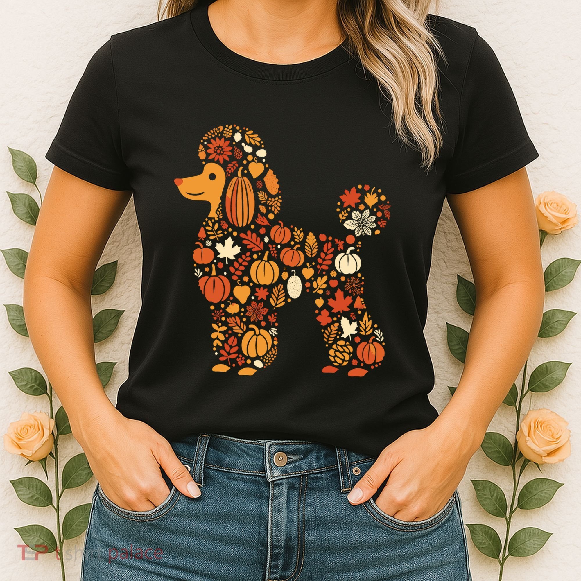 Autumn Pumpkin Fall Poodle Thanksgiving Dog Women's T-Shirt