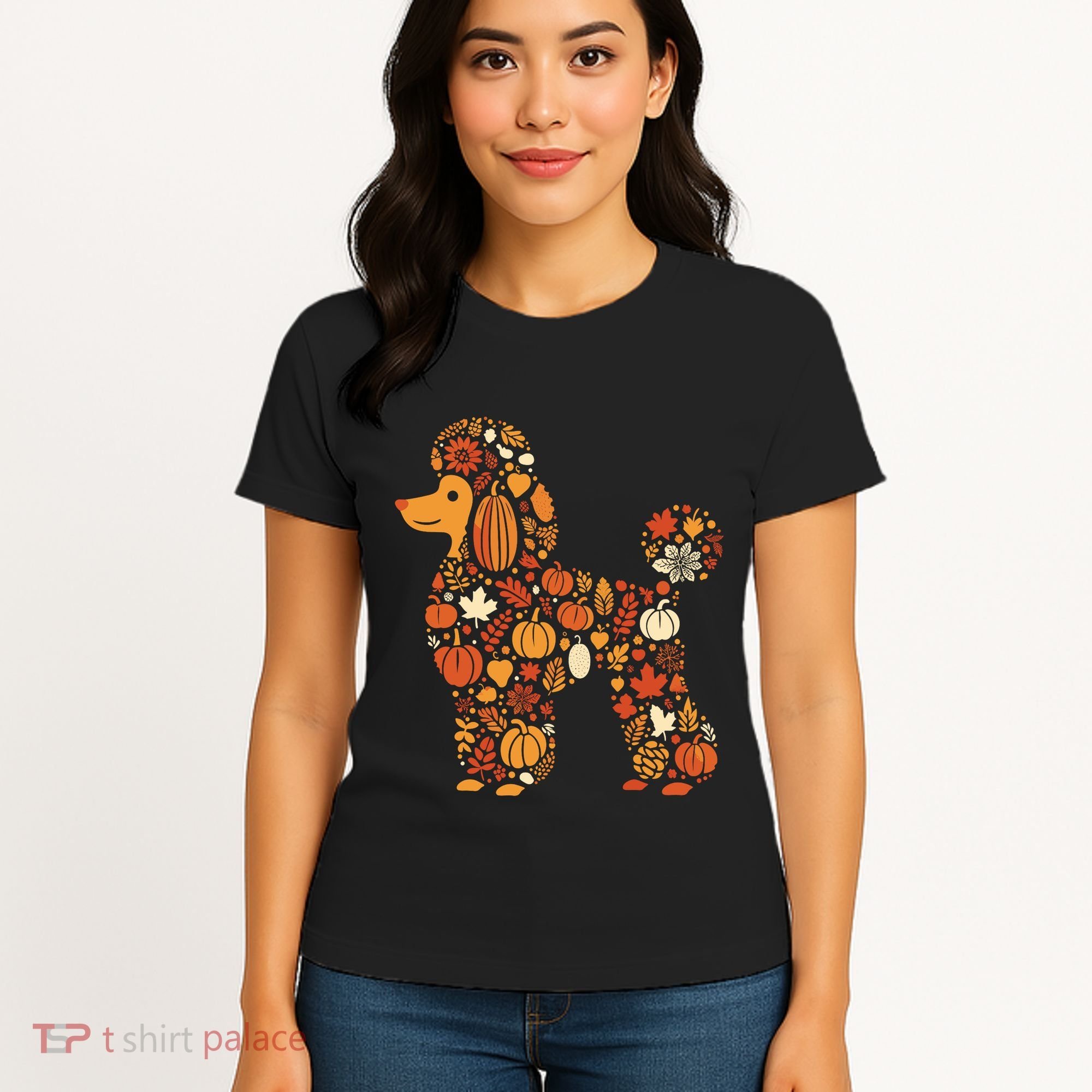 Autumn Pumpkin Fall Poodle Thanksgiving Dog Women's T-Shirt