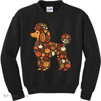Autumn Pumpkin Fall Poodle Thanksgiving Dog Kids Sweatshirt
