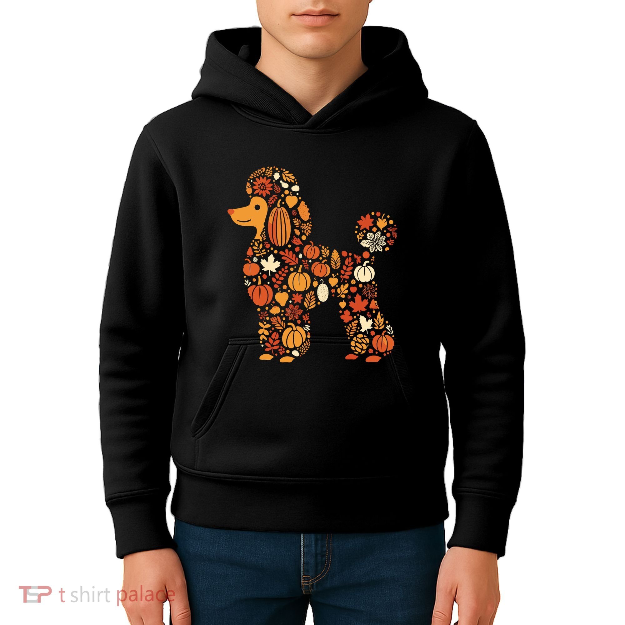 Autumn Pumpkin Fall Poodle Thanksgiving Dog Kids Hoodie