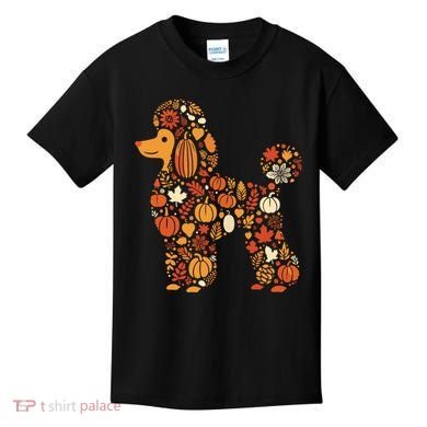 Autumn Pumpkin Fall Poodle Thanksgiving Dog Kids T-Shirt