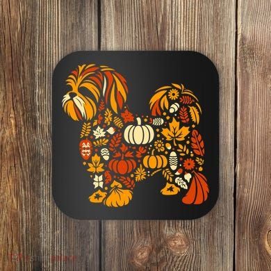 Autumn Pumpkin Fall Shih Tzu Thanksgiving Coaster