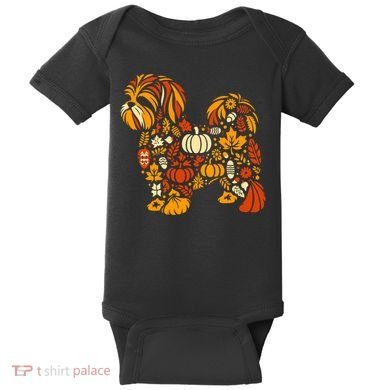 Autumn Pumpkin Fall Shih Tzu Thanksgiving Baby Bodysuit