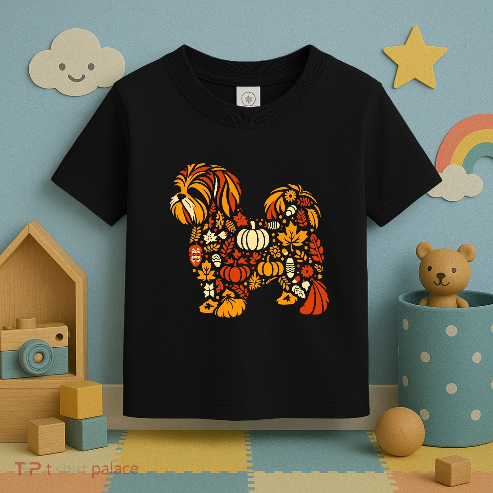 Autumn Pumpkin Fall Shih Tzu Thanksgiving Toddler T-Shirt