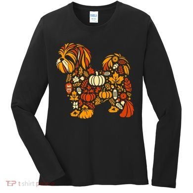 Autumn Pumpkin Fall Shih Tzu Thanksgiving Women's Long Sleeve Shirt
