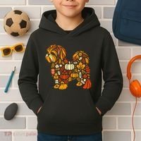 Autumn Pumpkin Fall Shih Tzu Thanksgiving Kids Hoodie thumb 2