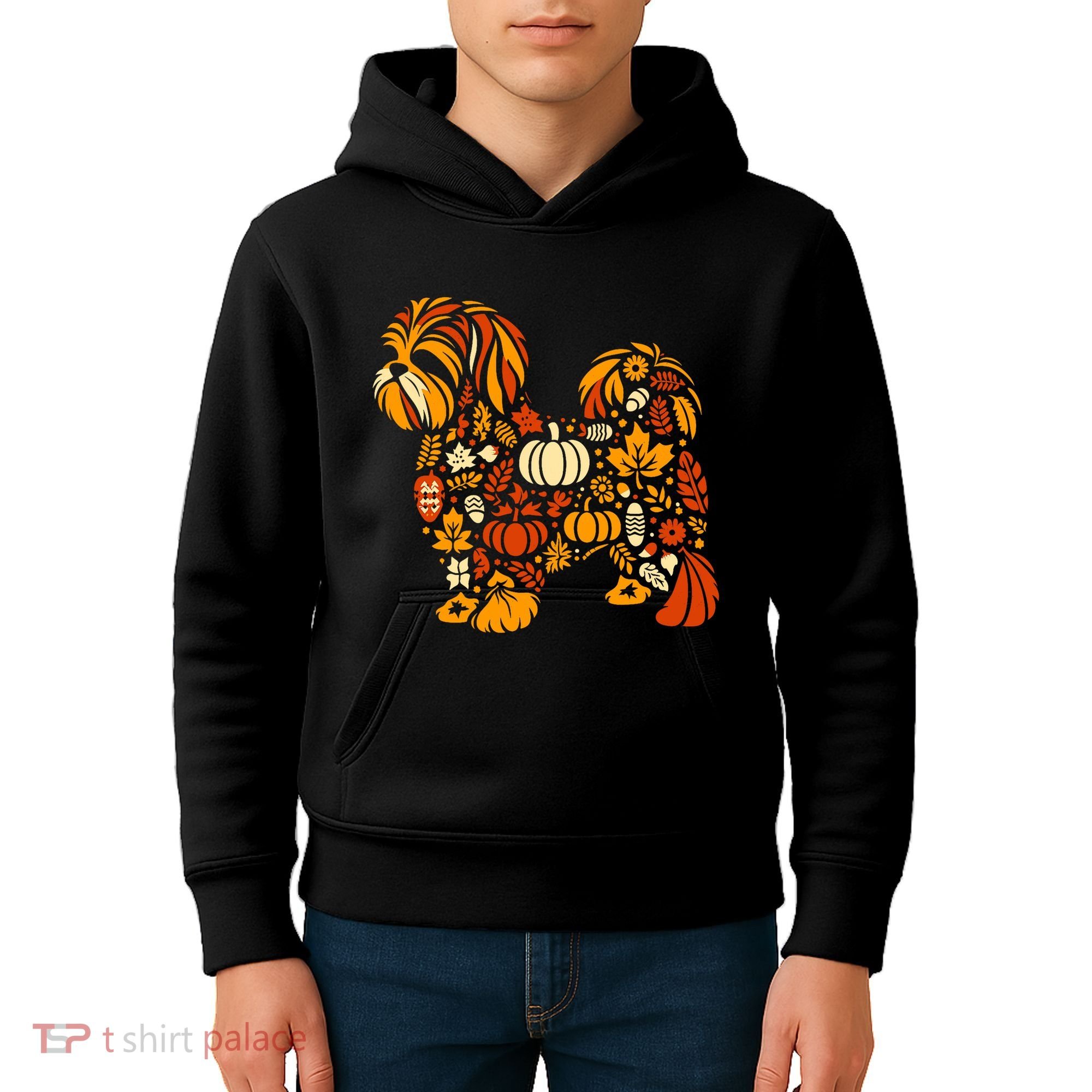 Autumn Pumpkin Fall Shih Tzu Thanksgiving Kids Hoodie