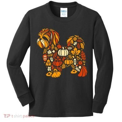 Autumn Pumpkin Fall Shih Tzu Thanksgiving Kids Long Sleeve Shirt