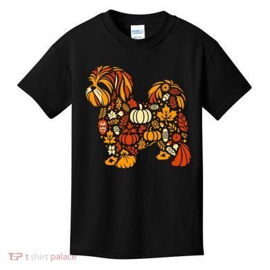 Autumn Pumpkin Fall Shih Tzu Thanksgiving Kids T-Shirt