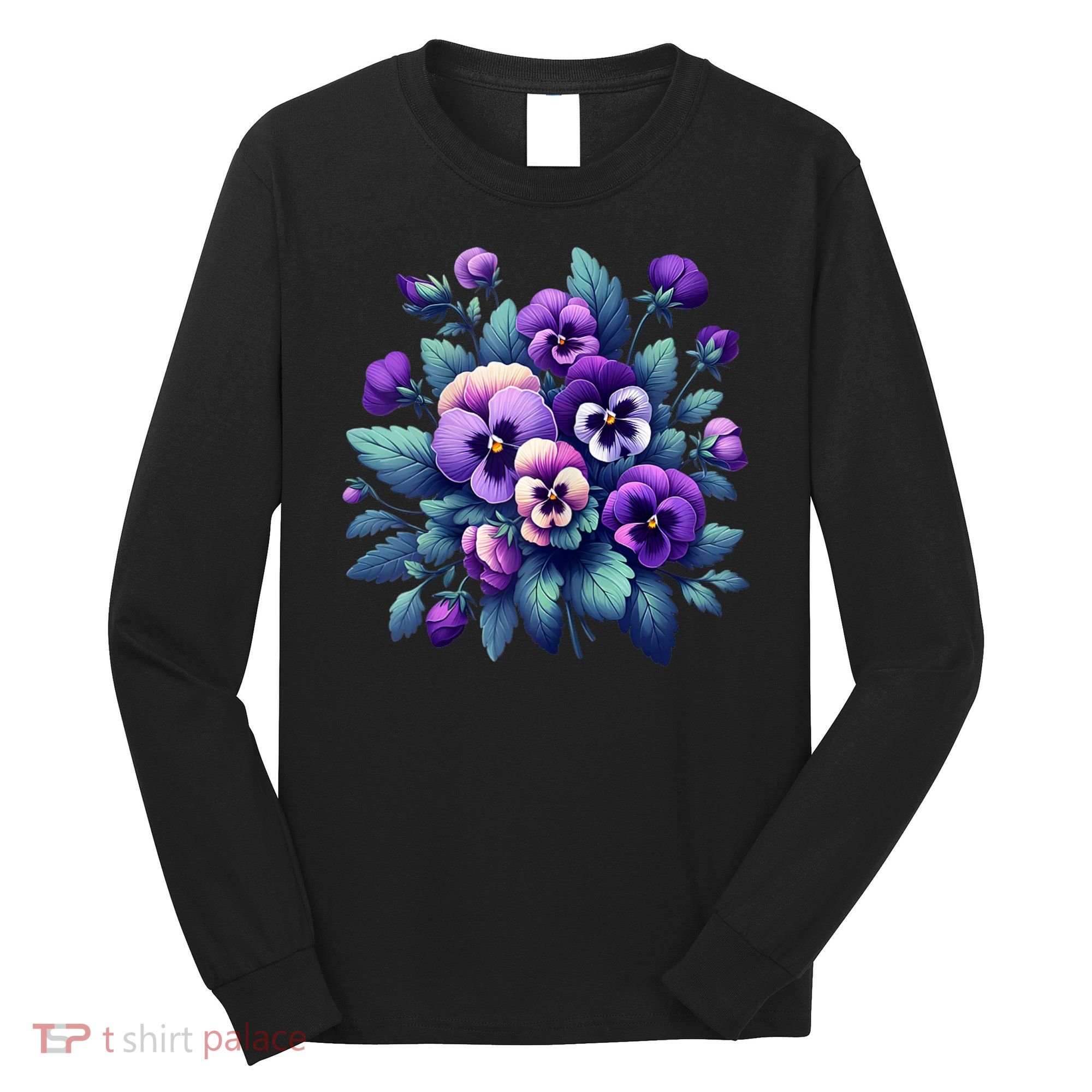 Alzheimer Purple Floral Pansy Dementia AlzheimerS Awareness Long Sleeve Shirt