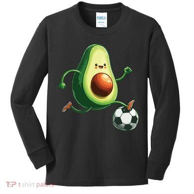 Avocado Playing Football Kids Long Sleeve Shirt
