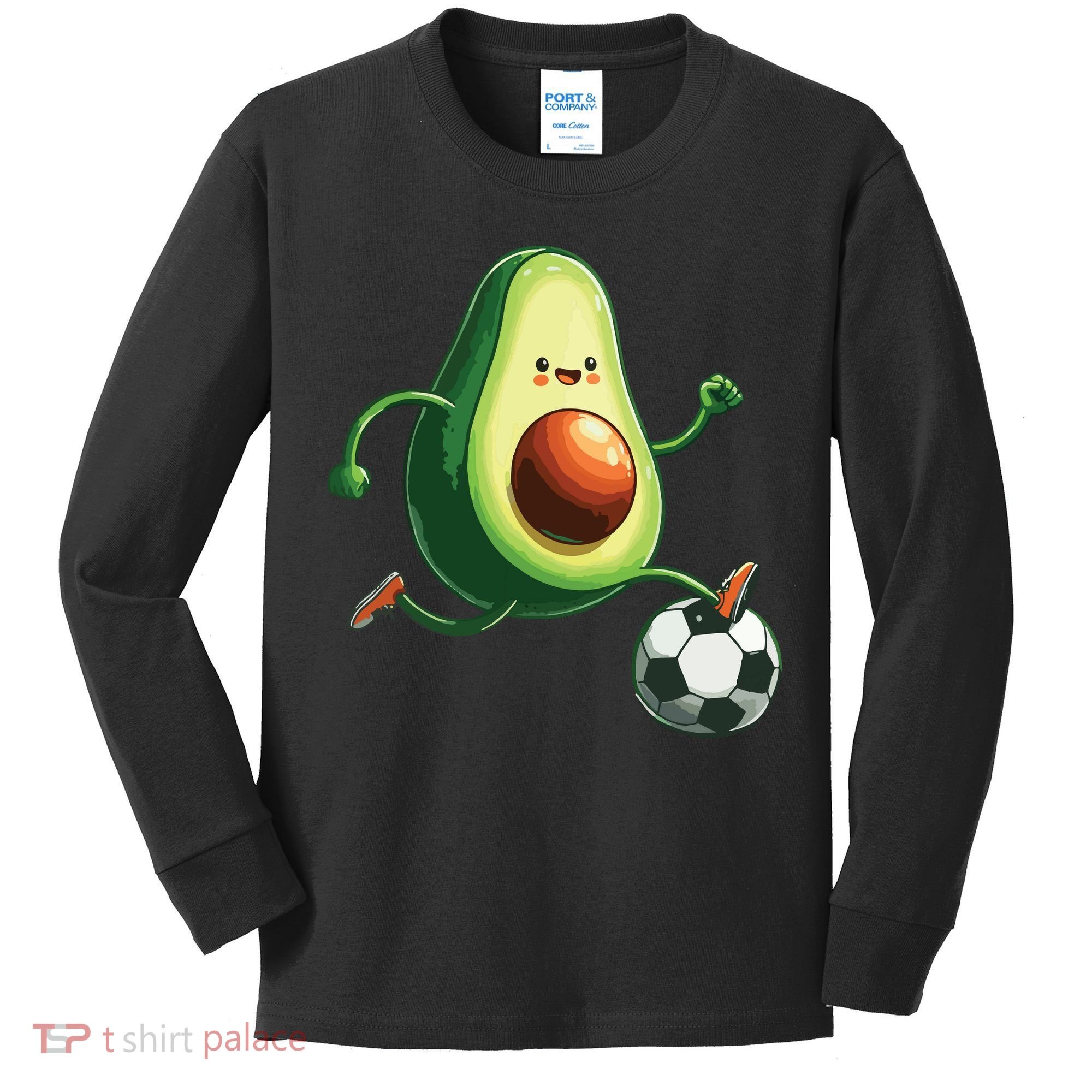 Avocado Playing Football Kids Long Sleeve Shirt