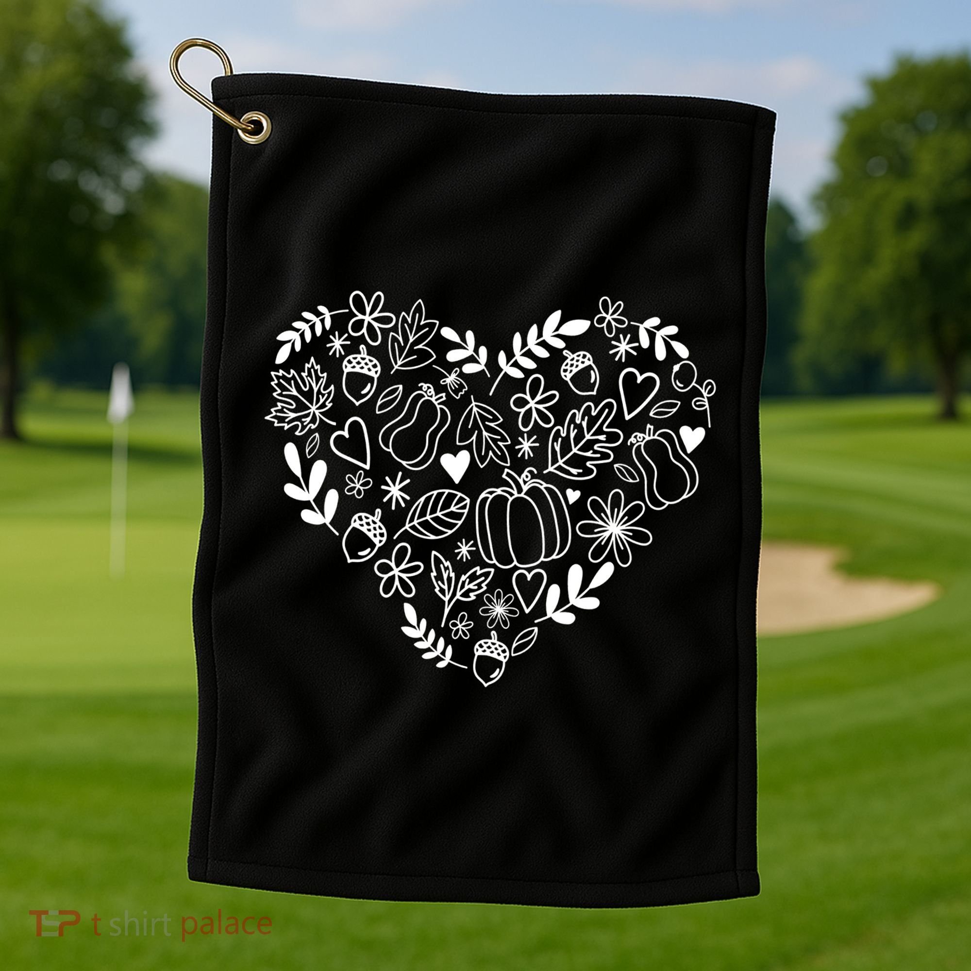 Autumn Pumpkin Fall Lover Heart Gift Golf Towel