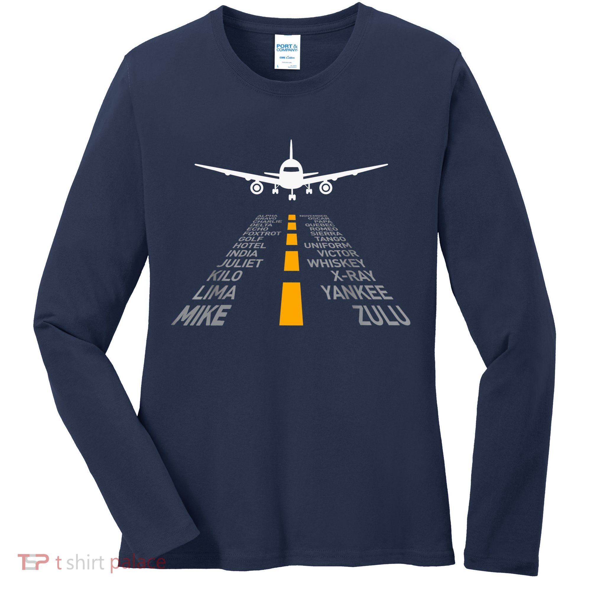 Airplane Pilot Gifts Airport Runway Phonetic Alphabet Plane Women's Long Sleeve Shirt