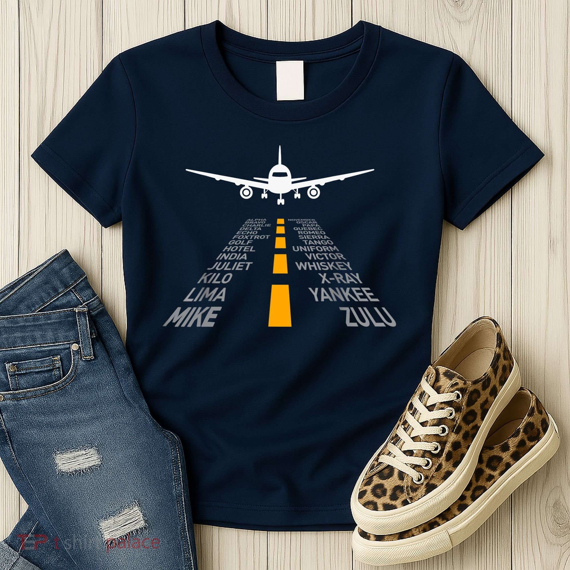 Airplane Pilot Gifts Airport Runway Phonetic Alphabet Plane Women's T-Shirt
