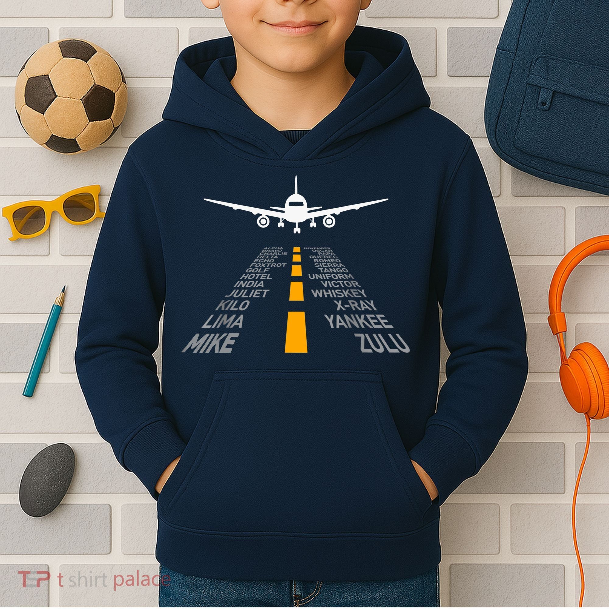 Airplane Pilot Gifts Airport Runway Phonetic Alphabet Plane Kids Hoodie