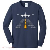 Airplane Pilot Gifts Airport Runway Phonetic Alphabet Plane Kids Long Sleeve Shirt thumb 0