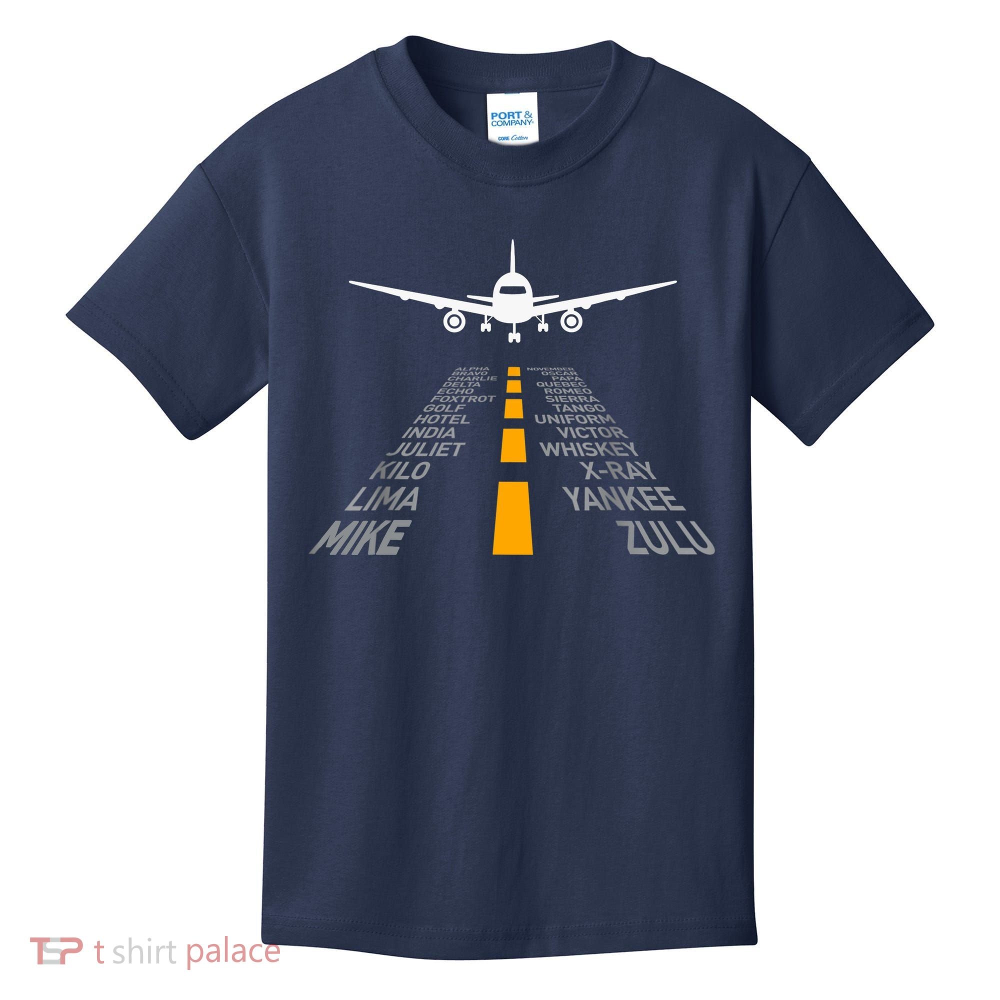 Airplane Pilot Gifts Airport Runway Phonetic Alphabet Plane Kids T-Shirt