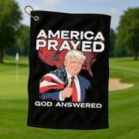 America Prayed God Answered Trump Golf Towel thumb 1