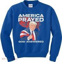 America Prayed God Answered Trump Kids Sweatshirt thumb 0
