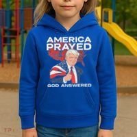 America Prayed God Answered Trump Kids Hoodie thumb 3