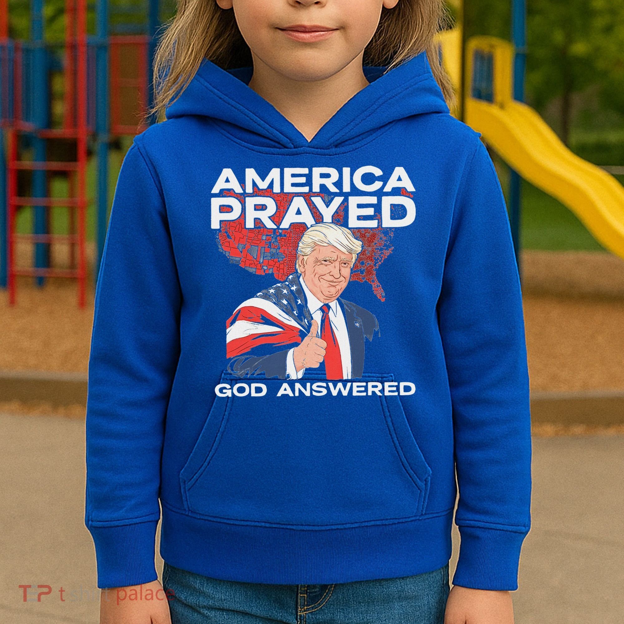 America Prayed God Answered Trump Kids Hoodie