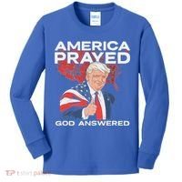 America Prayed God Answered Trump Kids Long Sleeve Shirt thumb 0