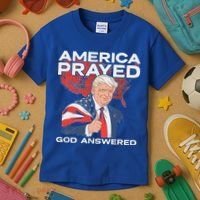 America Prayed God Answered Trump Kids T-Shirt thumb 3