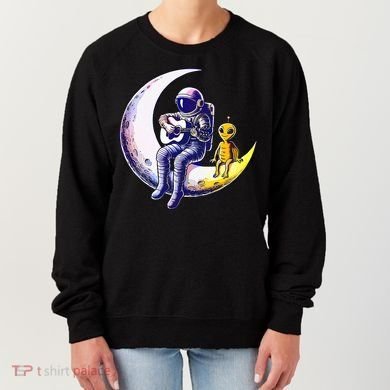 Astronaut Playing Guitar With An Alien On The Moon Women's Sweatshirt
