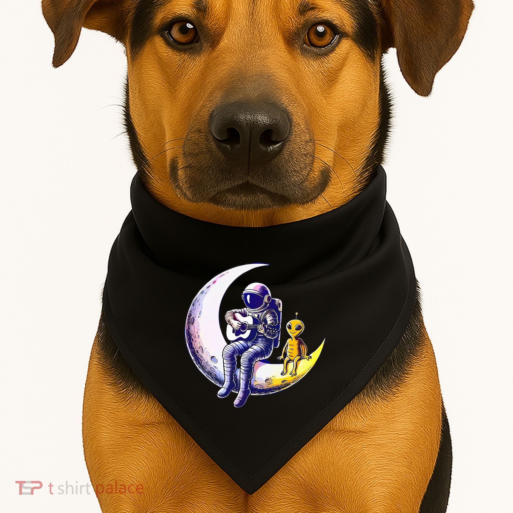 Astronaut Playing Guitar With An Alien On The Moon USA-Made Doggie Bandana