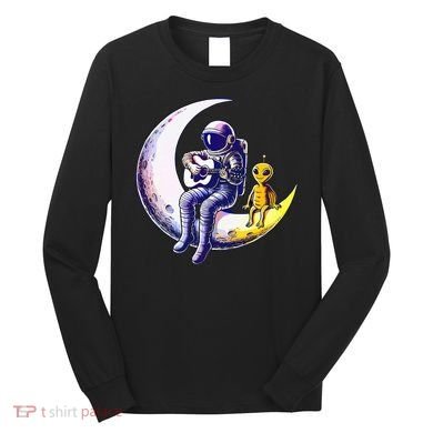 Astronaut Playing Guitar With An Alien On The Moon Long Sleeve Shirt