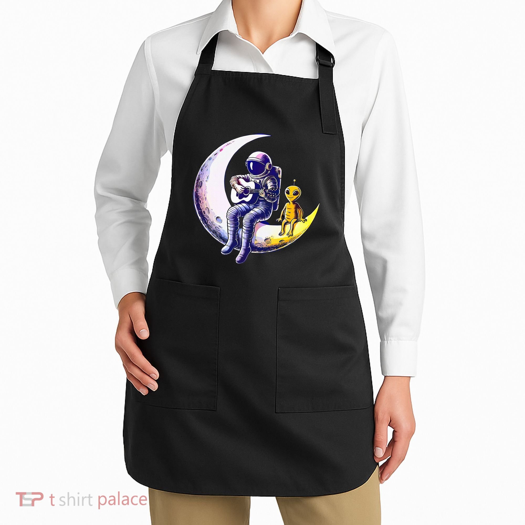 Astronaut Playing Guitar With An Alien On The Moon Apron