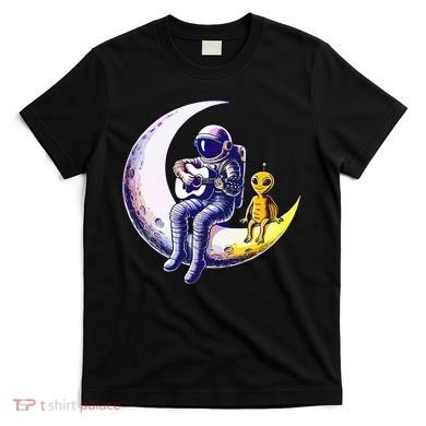 Astronaut Playing Guitar With An Alien On The Moon T-Shirt