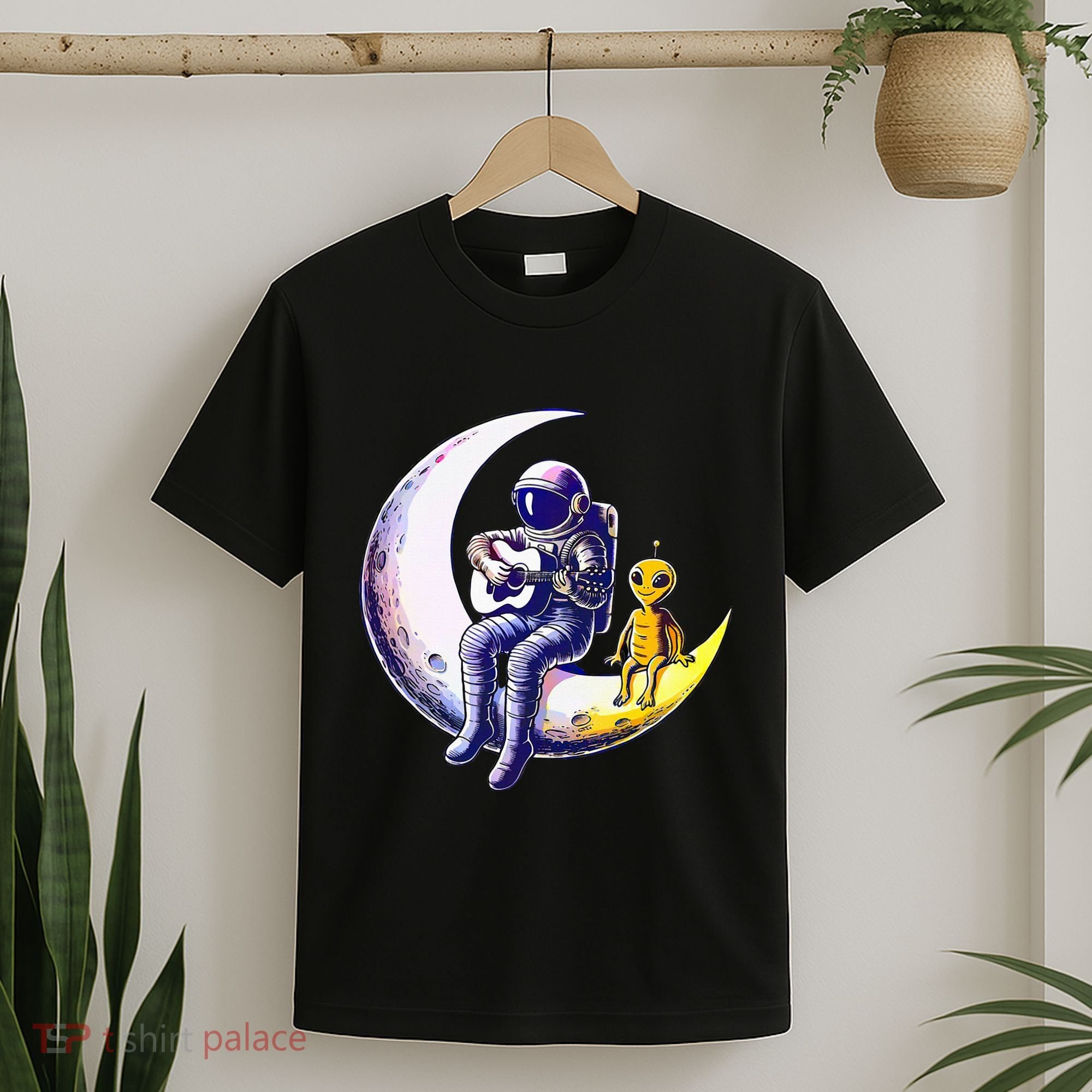 Astronaut Playing Guitar With An Alien On The Moon T-Shirt