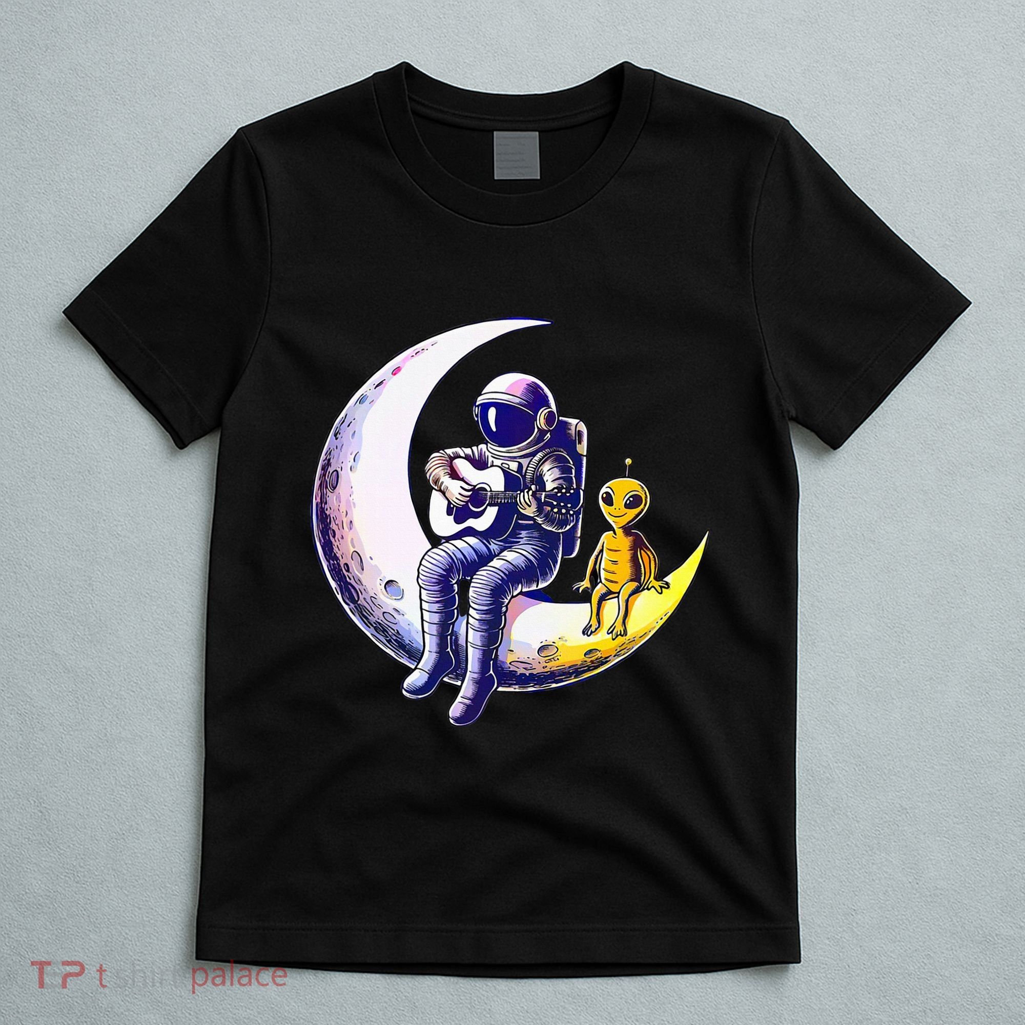 Astronaut Playing Guitar With An Alien On The Moon T-Shirt
