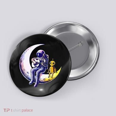 Astronaut Playing Guitar With An Alien On The Moon Button