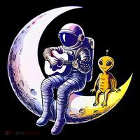 Astronaut Playing Guitar With An Alien On The Moon Button thumb 1