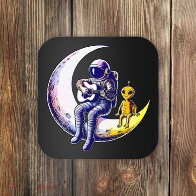 Astronaut Playing Guitar With An Alien On The Moon Coaster