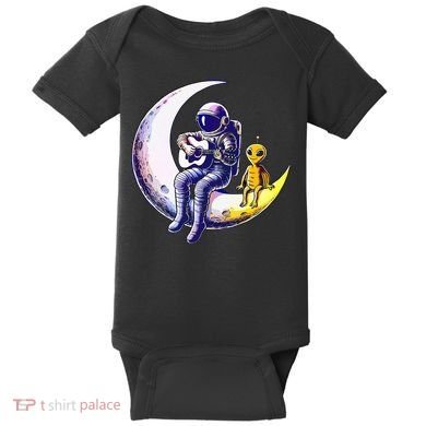 Astronaut Playing Guitar With An Alien On The Moon Baby Bodysuit