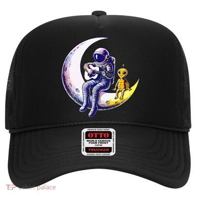 Astronaut Playing Guitar With An Alien On The Moon Hat
