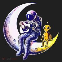 Astronaut Playing Guitar With An Alien On The Moon Hat thumb 2