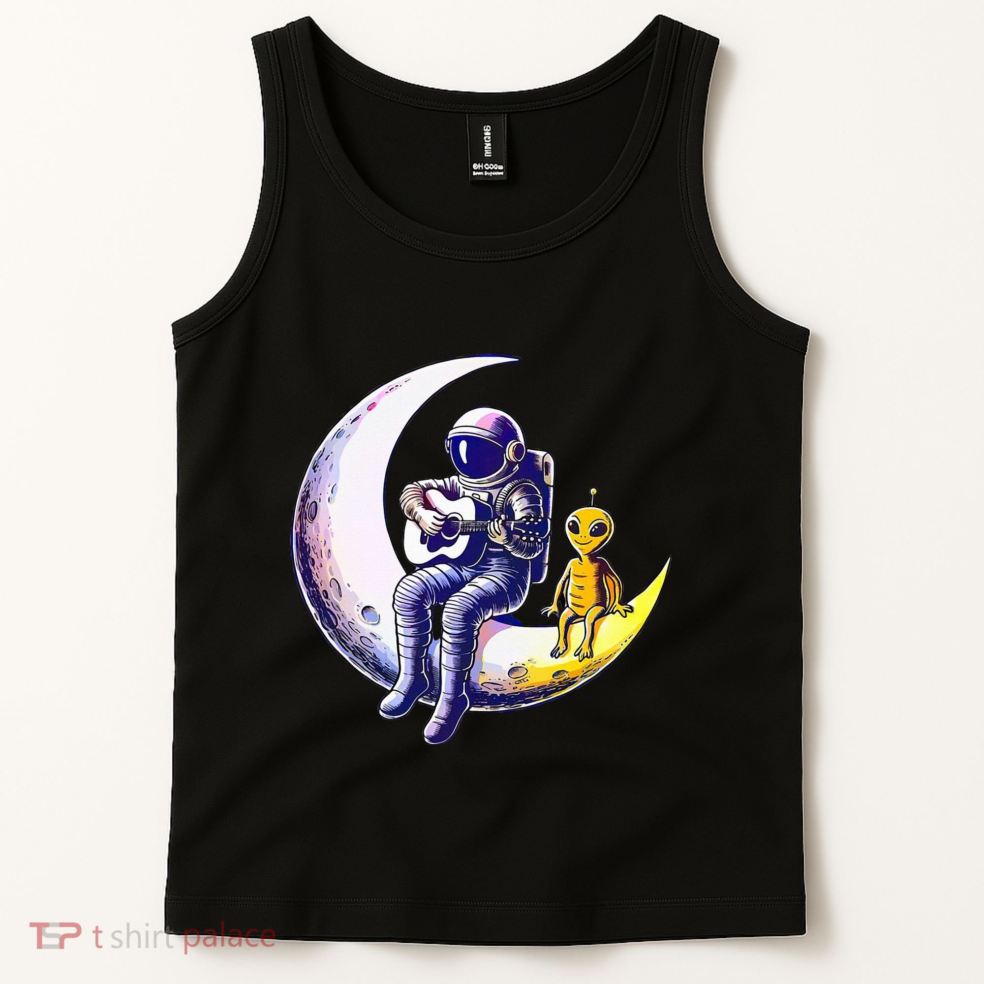 Astronaut Playing Guitar With An Alien On The Moon Tank Top