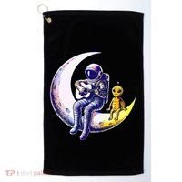 Astronaut Playing Guitar With An Alien On The Moon Golf Towel thumb 0