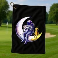 Astronaut Playing Guitar With An Alien On The Moon Golf Towel thumb 1