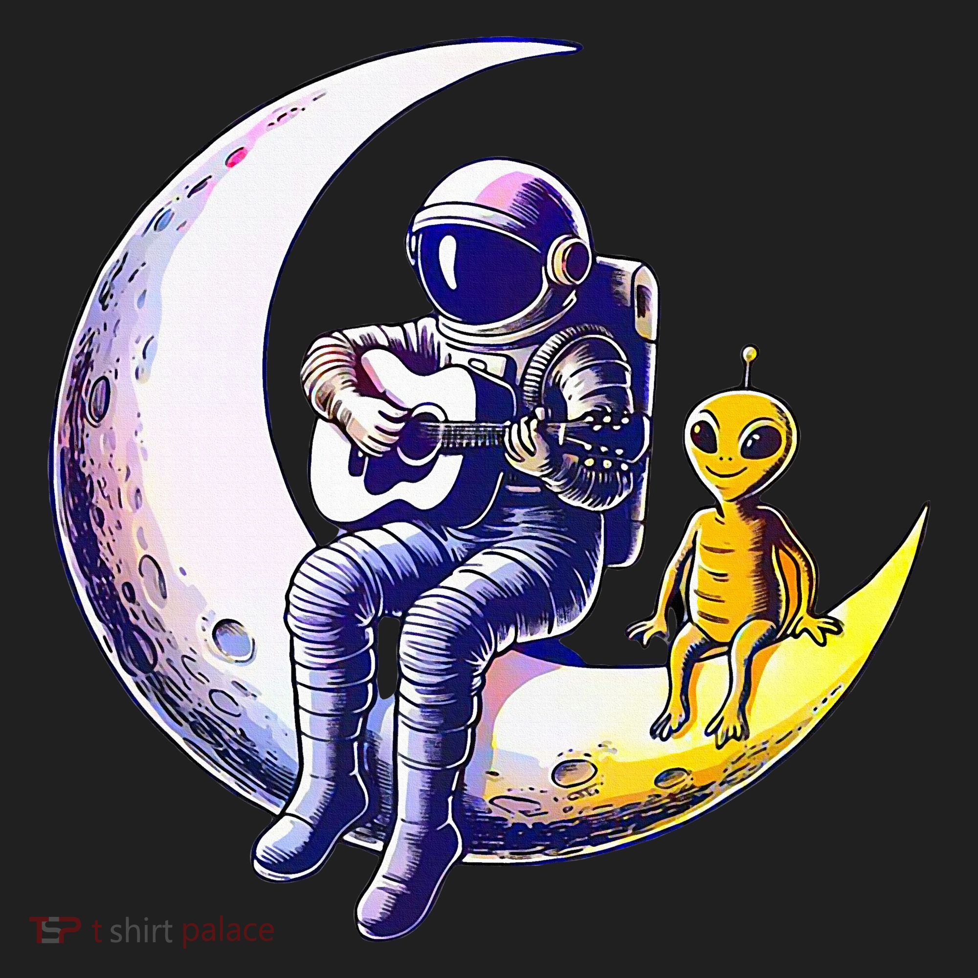 Astronaut Playing Guitar With An Alien On The Moon Golf Towel