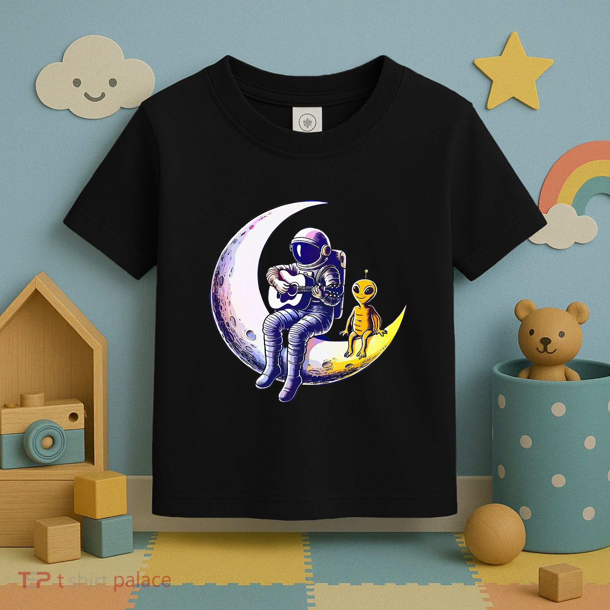 Astronaut Playing Guitar With An Alien On The Moon Toddler T-Shirt