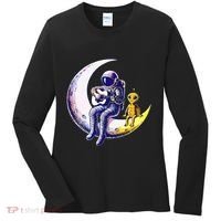Astronaut Playing Guitar With An Alien On The Moon Women's Long Sleeve Shirt thumb 0