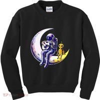 Astronaut Playing Guitar With An Alien On The Moon Kids Sweatshirt thumb 0