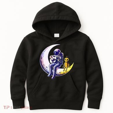 Astronaut Playing Guitar With An Alien On The Moon Kids Hoodie