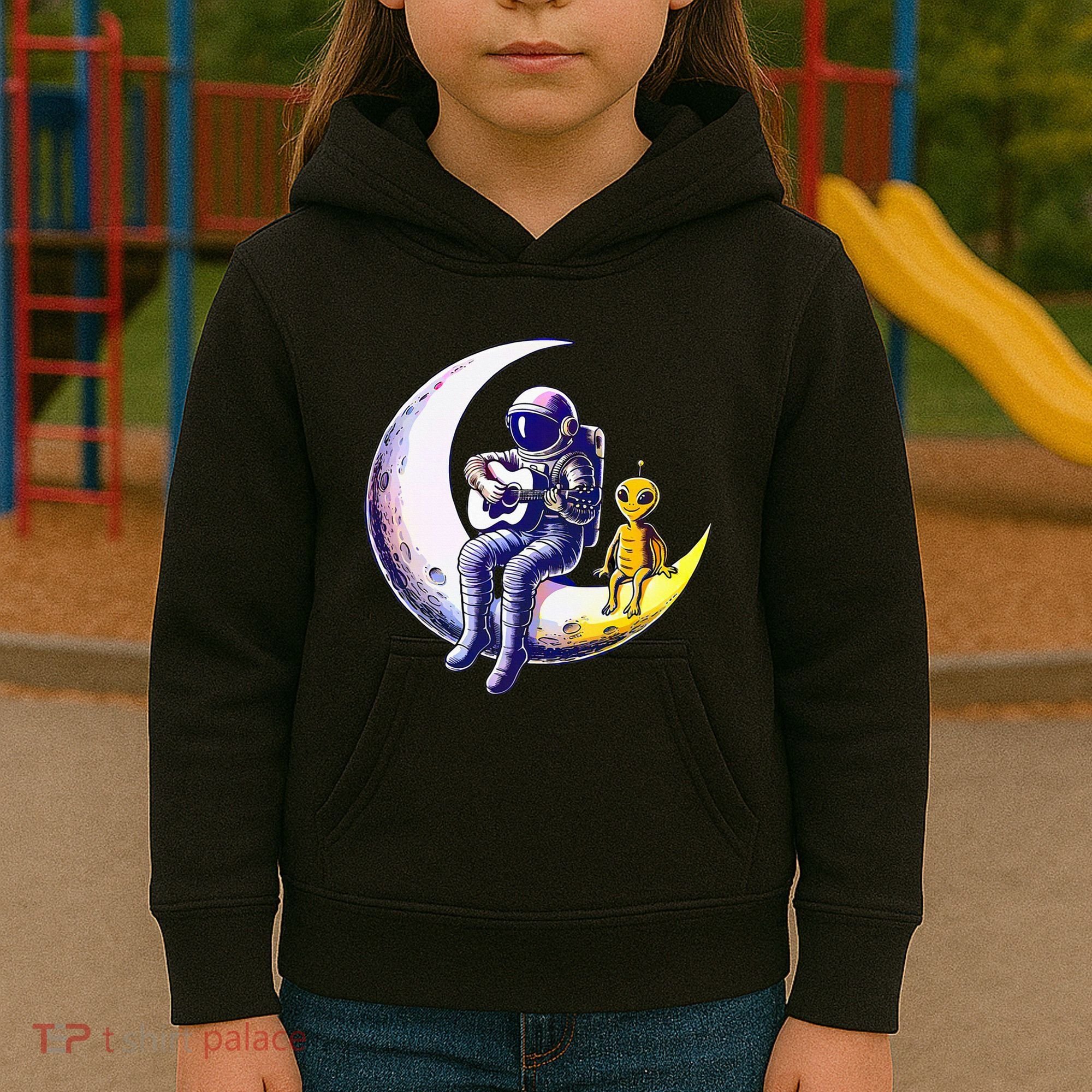 Astronaut Playing Guitar With An Alien On The Moon Kids Hoodie